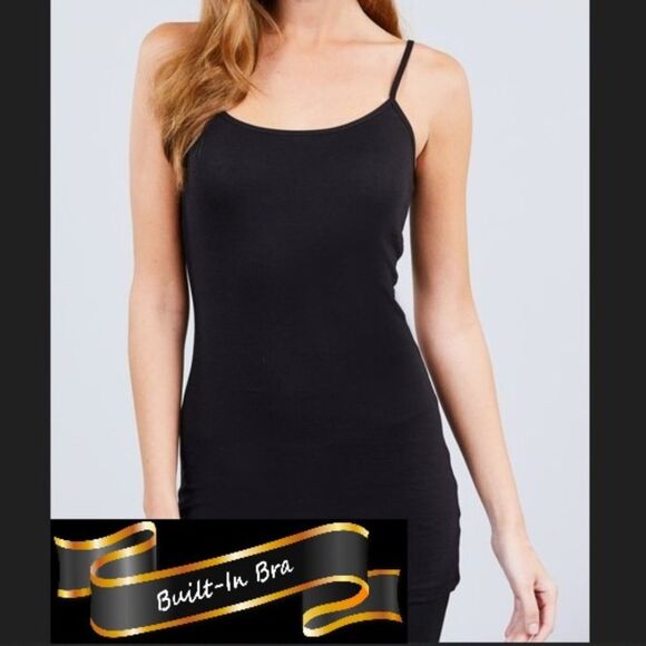 Active Basic Tops - Basic Layering Tank Camisole W/ Shelf Bra Black